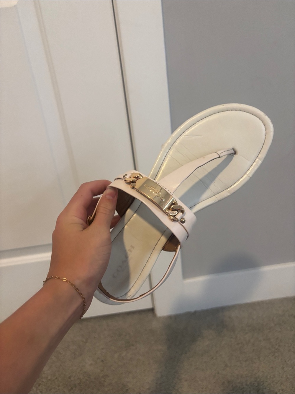 White Coach Women's Slip-On Sandal with Gold Accent